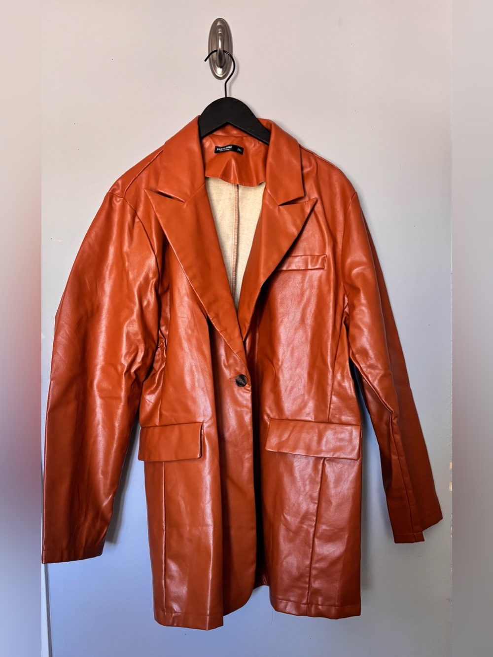 SHEIN Rust Orange Faux Leather Blazer Jacket